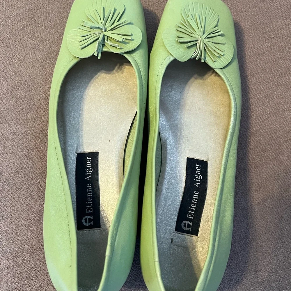 Etienne Aigner Lime Green Floral Appliqué Flats - Picture 2 of 5